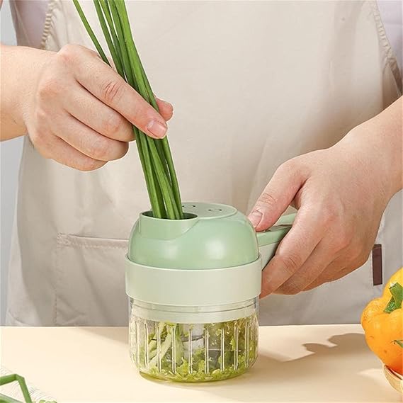 Kitchen Goods Electric Vegetable Cutter Set - 4 in 1 Portable, Rechargeable, Wireless Food Processor & Chopper Machine for Pepper, Garlic, Onion, Celery & Meat