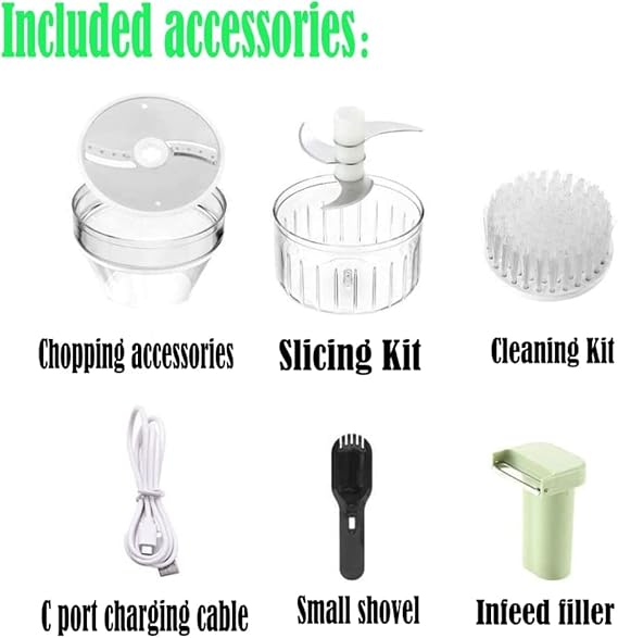 Kitchen Goods Electric Vegetable Cutter Set - 4 in 1 Portable, Rechargeable, Wireless Food Processor & Chopper Machine for Pepper, Garlic, Onion, Celery & Meat