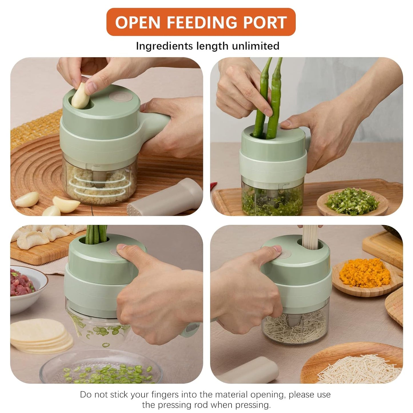 Kitchen Goods Electric Vegetable Cutter Set - 4 in 1 Portable, Rechargeable, Wireless Food Processor & Chopper Machine for Pepper, Garlic, Onion, Celery & Meat