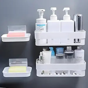 Bathroom Shelf Wall Mounted Bathroom Kitchen No Drill Storage Rack Super Adhesive Bathroom Shower Organizer