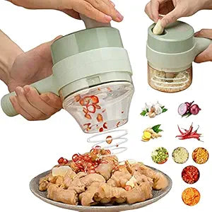 Kitchen Goods Electric Vegetable Cutter Set - 4 in 1 Portable, Rechargeable, Wireless Food Processor & Chopper Machine for Pepper, Garlic, Onion, Celery & Meat