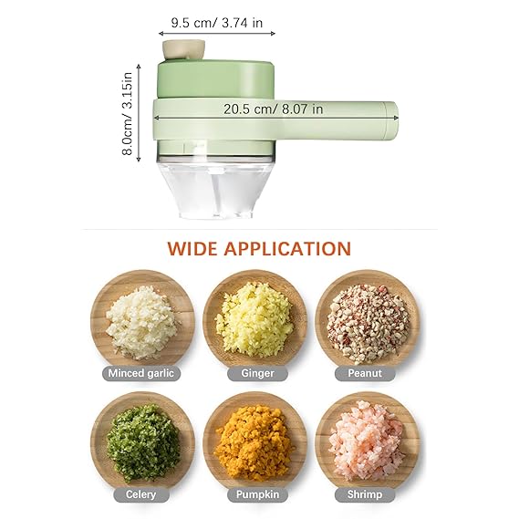 Kitchen Goods Electric Vegetable Cutter Set - 4 in 1 Portable, Rechargeable, Wireless Food Processor & Chopper Machine for Pepper, Garlic, Onion, Celery & Meat