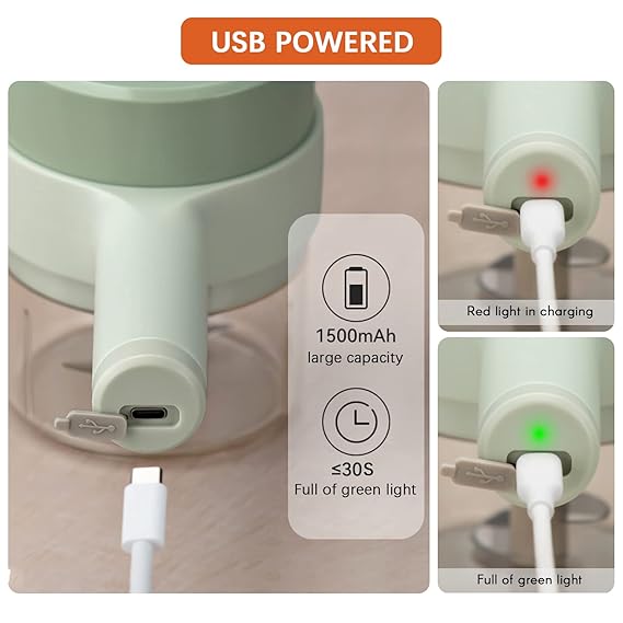 Kitchen Goods Electric Vegetable Cutter Set - 4 in 1 Portable, Rechargeable, Wireless Food Processor & Chopper Machine for Pepper, Garlic, Onion, Celery & Meat