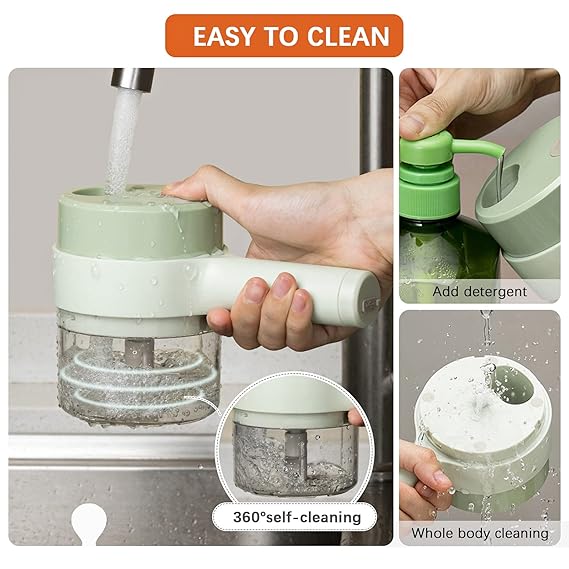 Kitchen Goods Electric Vegetable Cutter Set - 4 in 1 Portable, Rechargeable, Wireless Food Processor & Chopper Machine for Pepper, Garlic, Onion, Celery & Meat