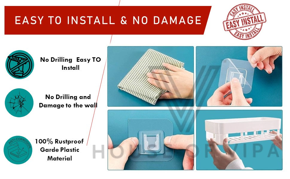 Bathroom Shelf Wall Mounted Bathroom Kitchen No Drill Storage Rack Super Adhesive Bathroom Shower Organizer